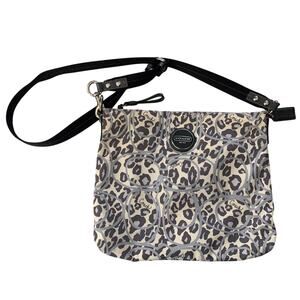 Coach Poppy Gray Ocelot Leopard Print Shoulder Bag Crossbody Canvas and leather